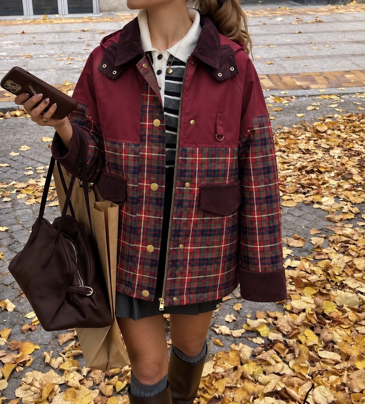 PARKA TARTÁN BURDEOS ACOLCHADA